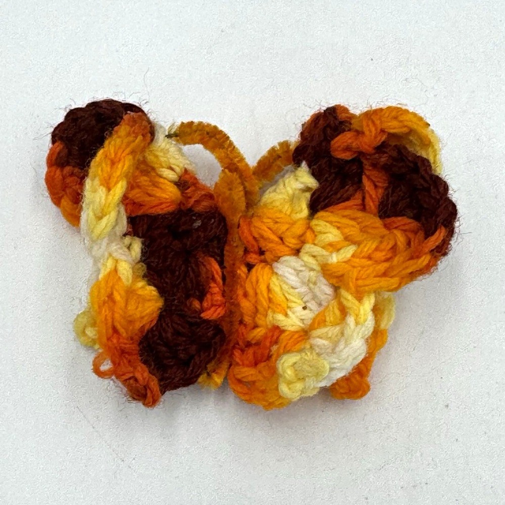 Handmade Yarn Butterfly Fridge Magnet Orange Yellow Brown White 3x2 in